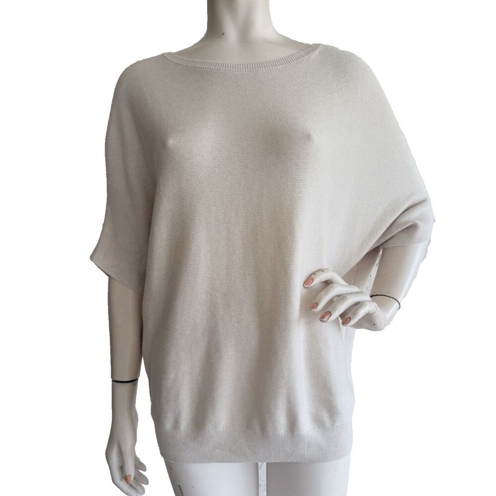 QUINCE Sweater Top Ivory Organic Cotton Cashmere Oversized Dolman Sleeve Size M